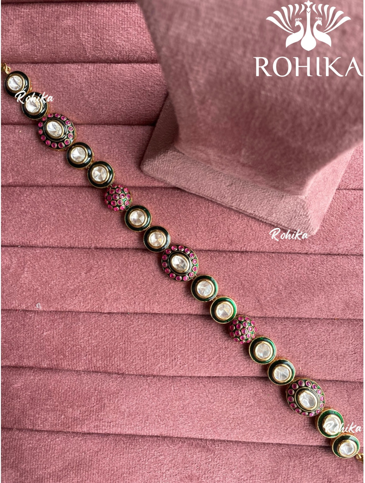 Kesha polki kundan sheeshphool (SP-007)- Green & pink