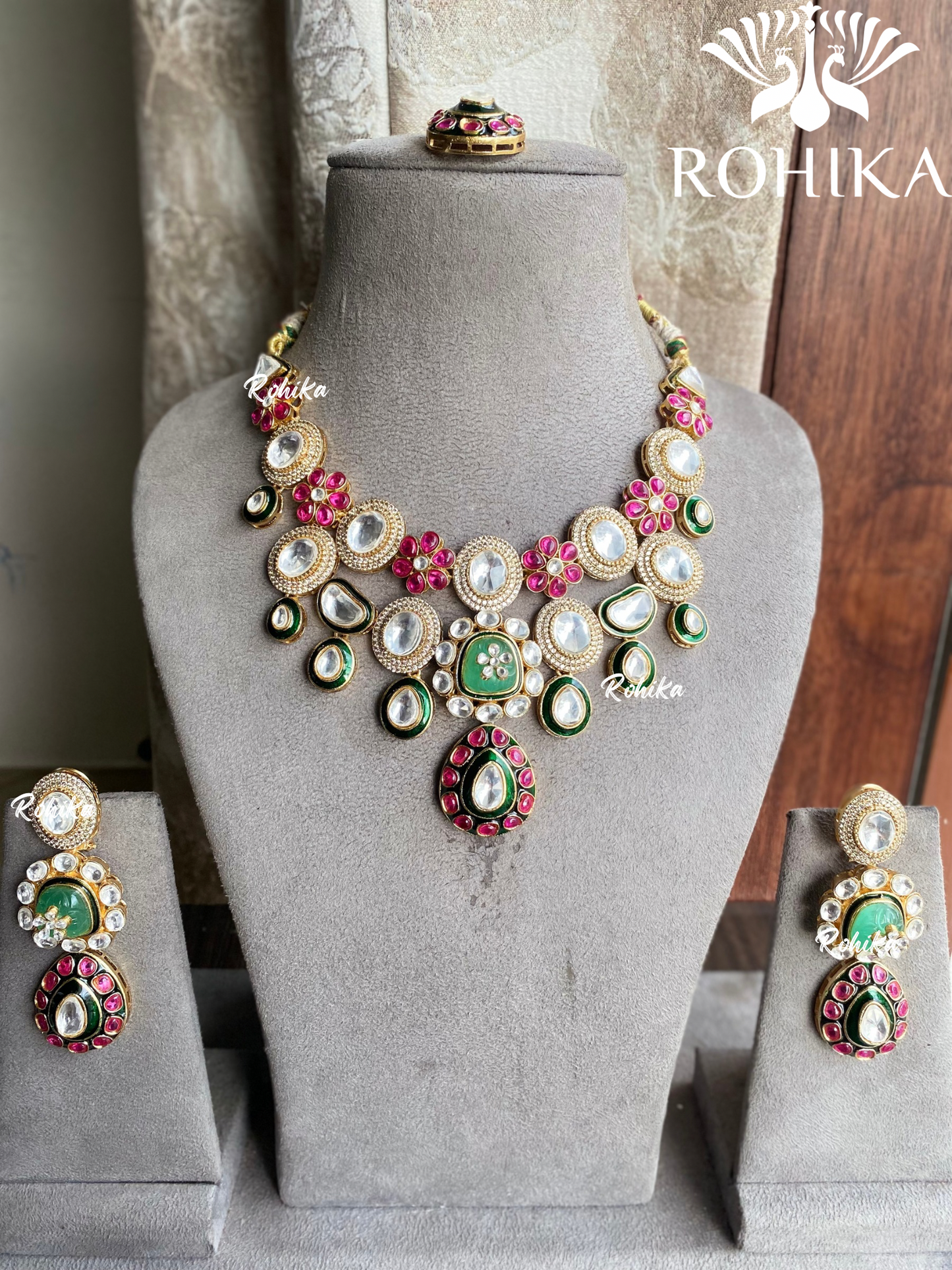 Sarvani bikaneri kundan necklace set - Multi colour