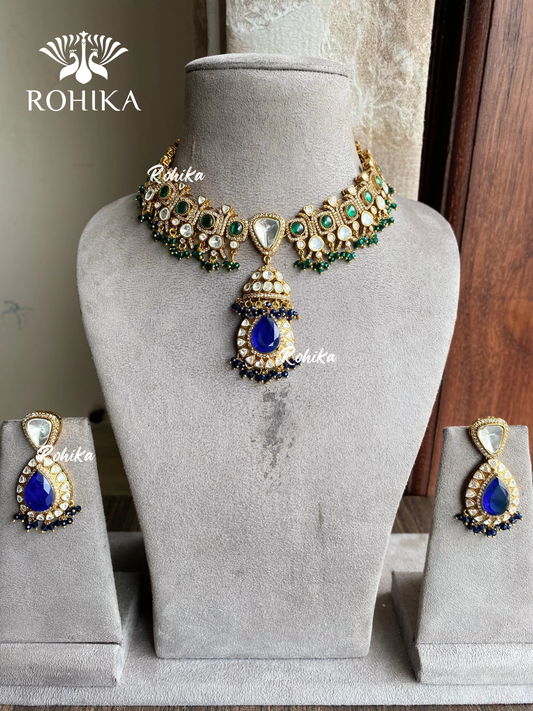 Ismi polki kundan necklace set - Dark Blue