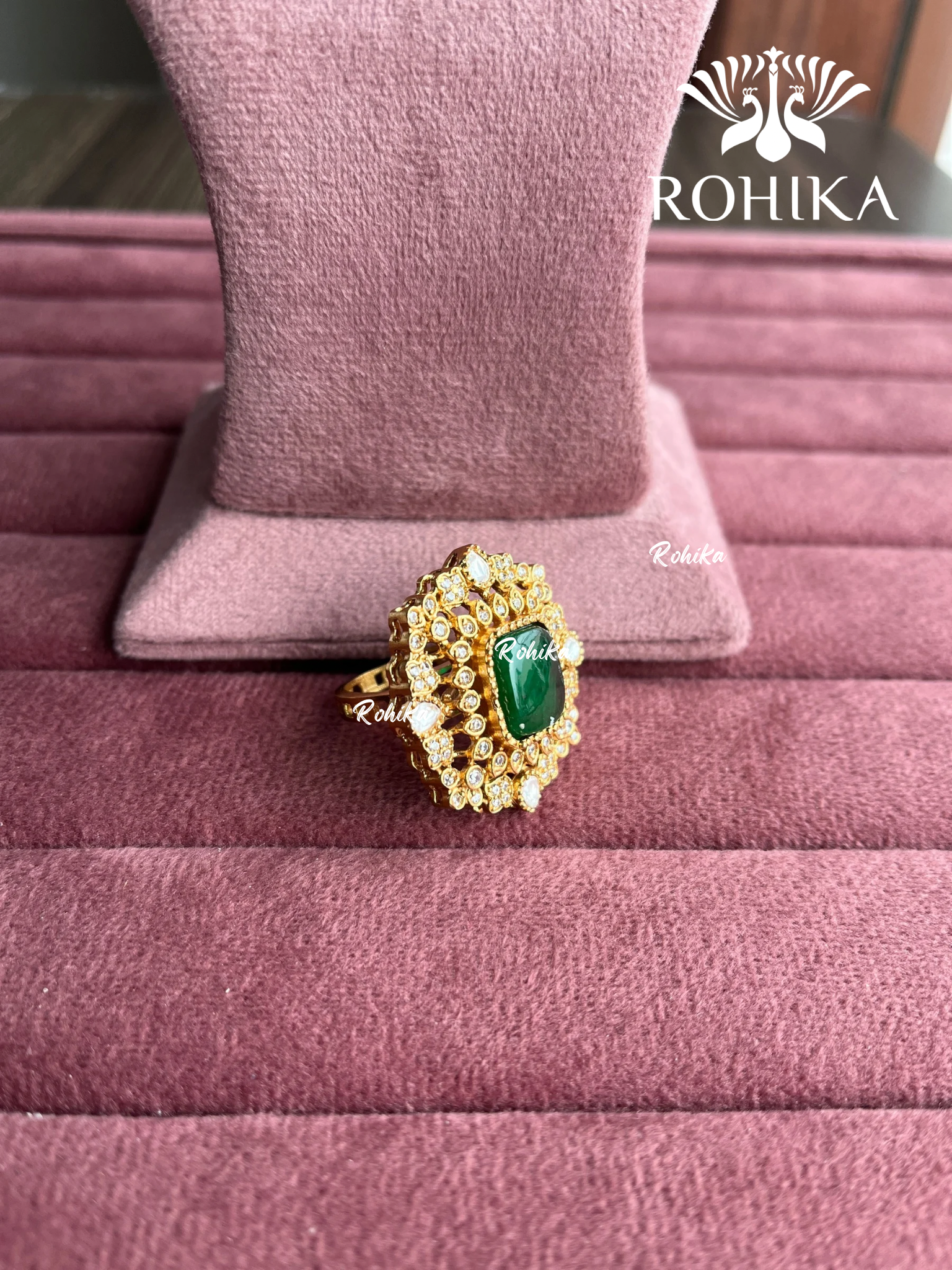 Angana polki kundan ring (SG-129) - Dark green