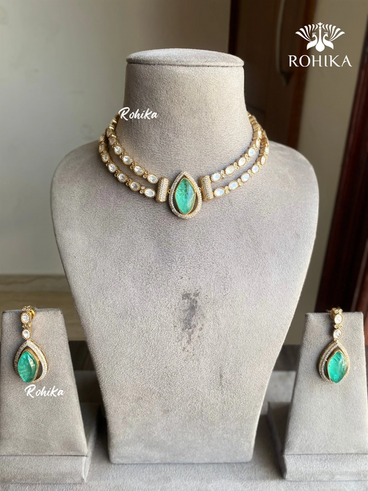 Himani moisinite kundan necklace set - Mint green