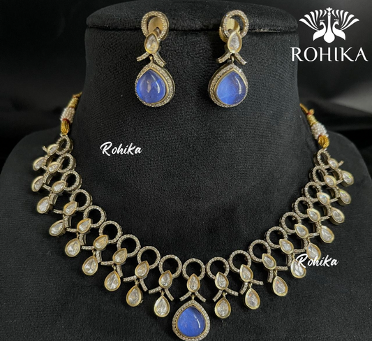 Siya polki kundan necklace set - Purple