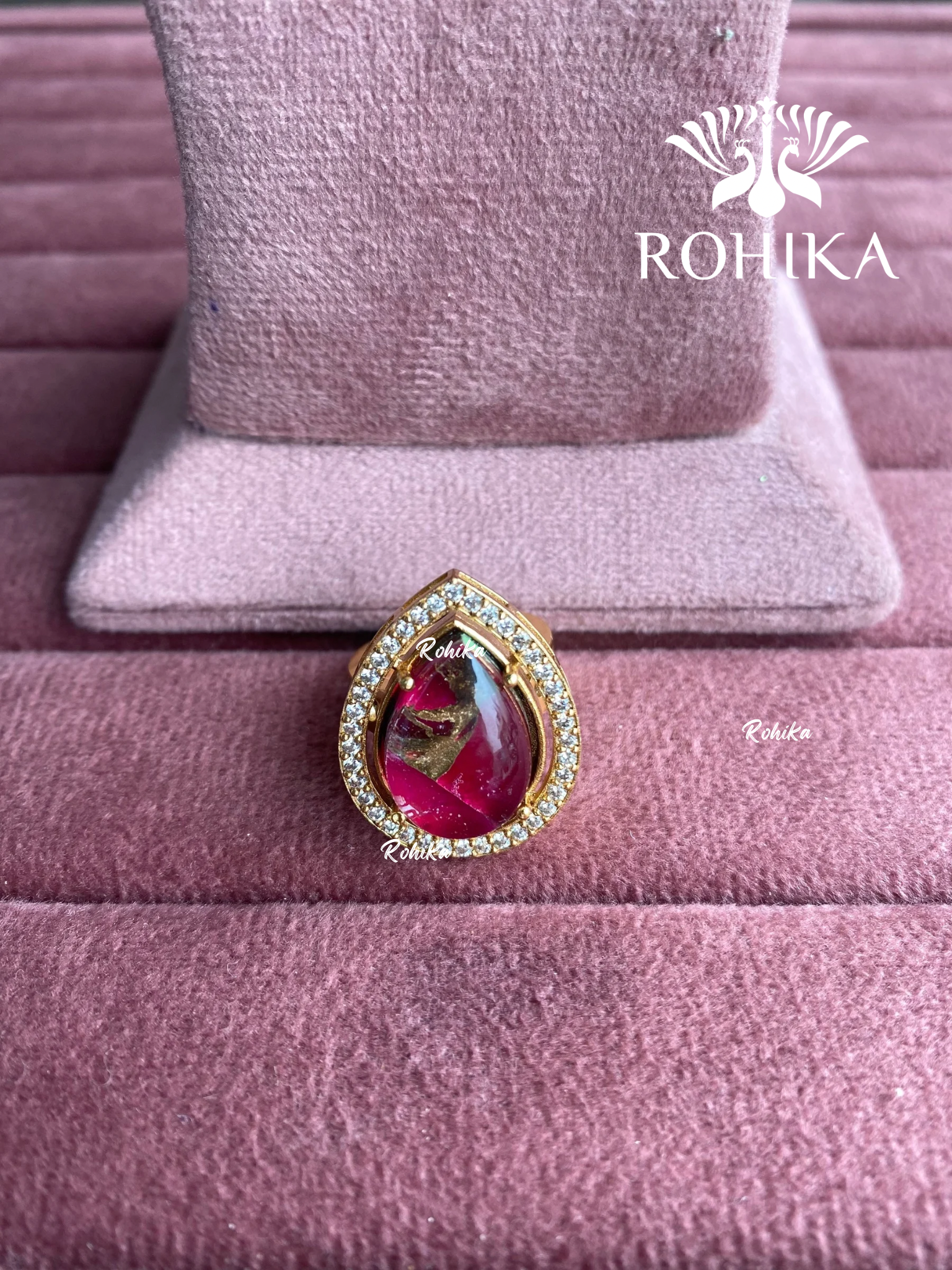 Angana polki kundan ring (SG-091) - Dark pink 