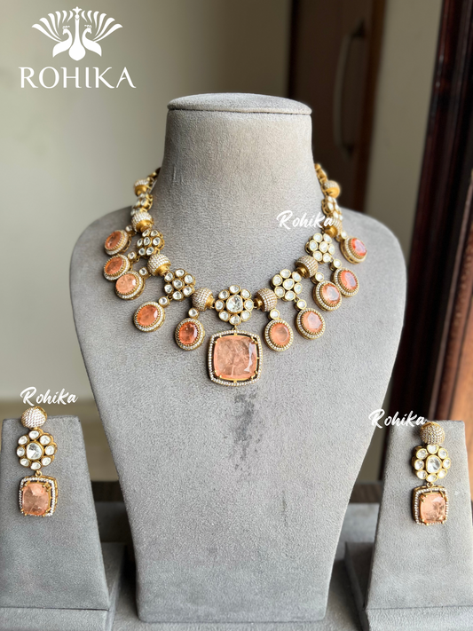 Ananya doublet kundan necklace set - Peach