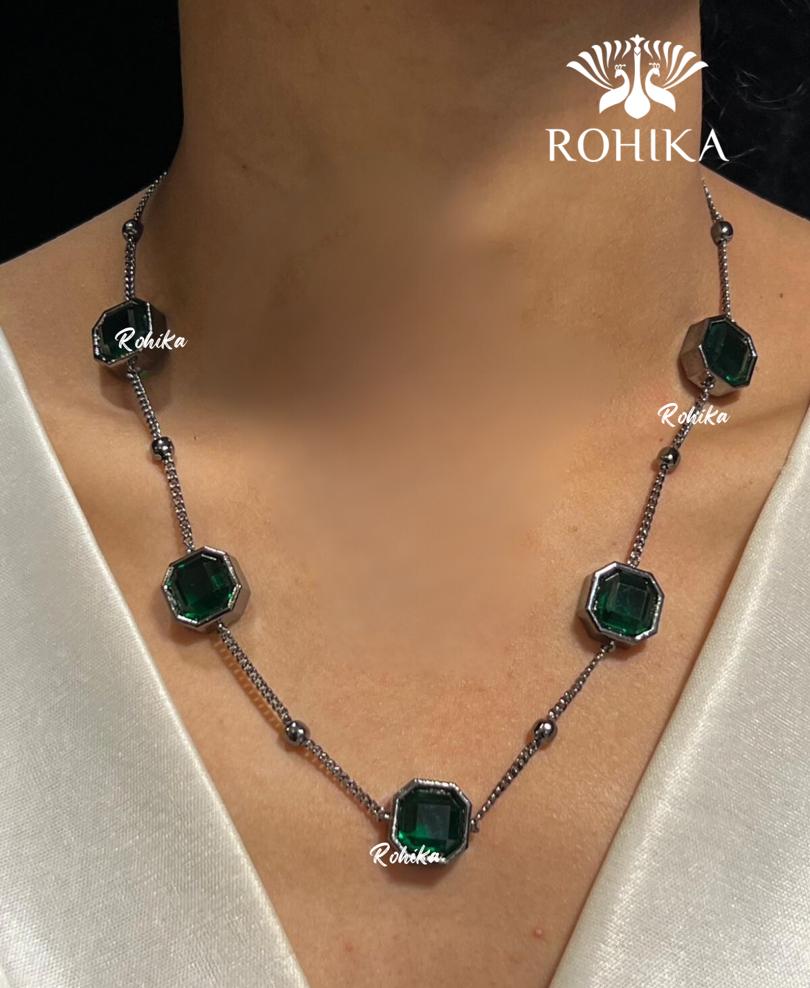 Vera american diamond necklace set - Dark Green