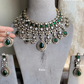 Shalini moisanite bridal necklace set - Dark Green