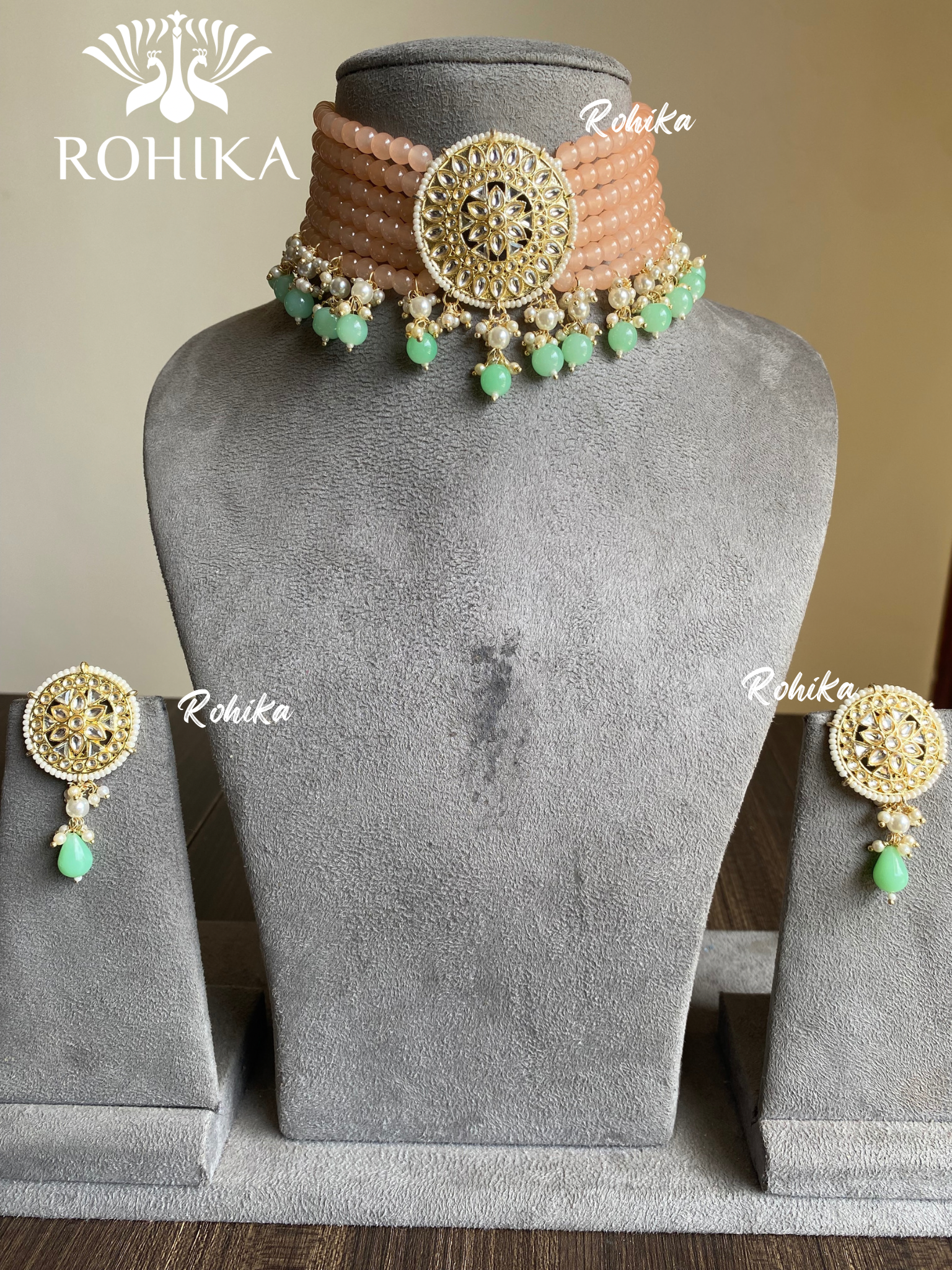 Alka choker set - Peach and Mint