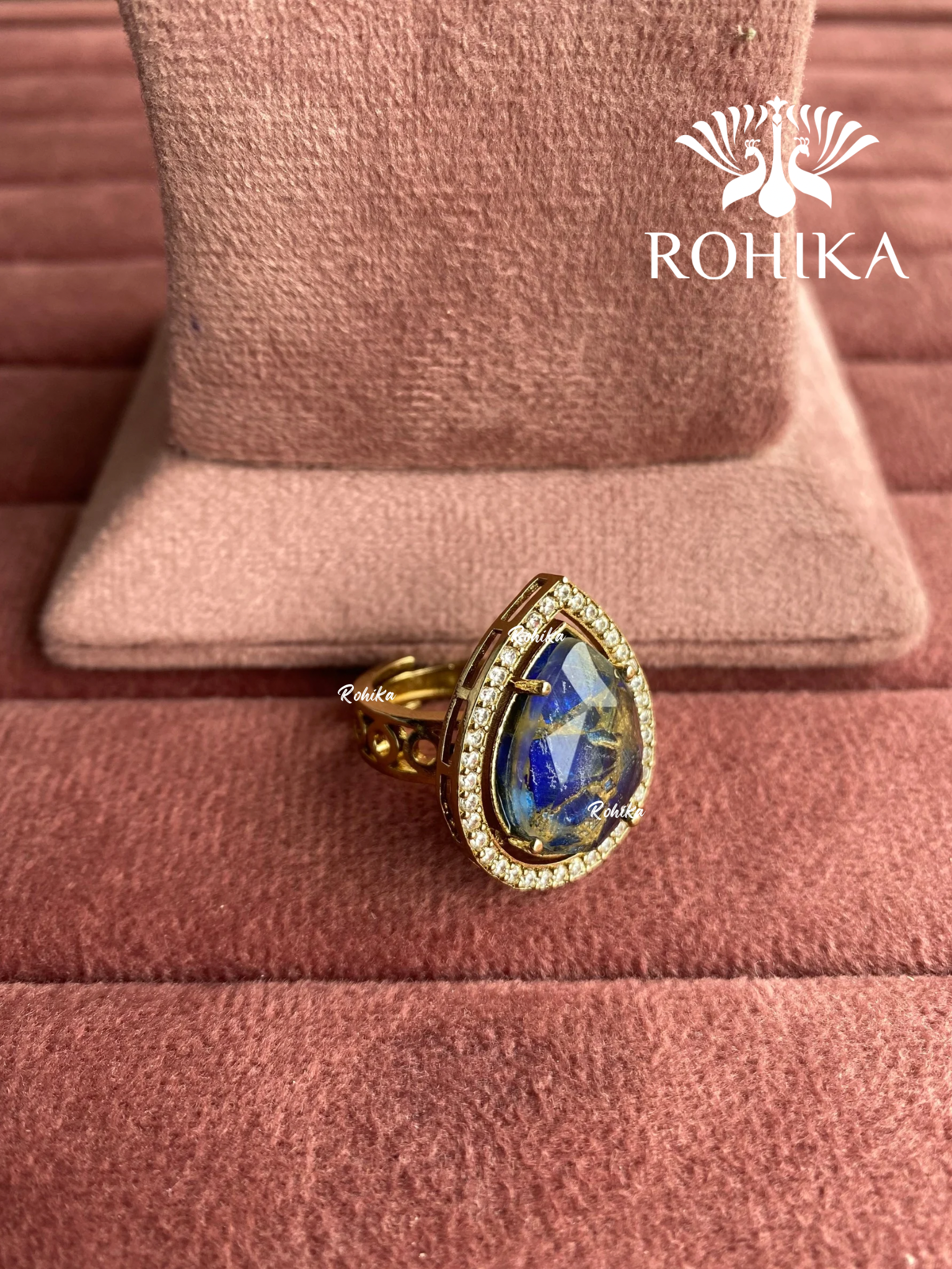 Angana polki kundan ring (SG-091) - Dark blue