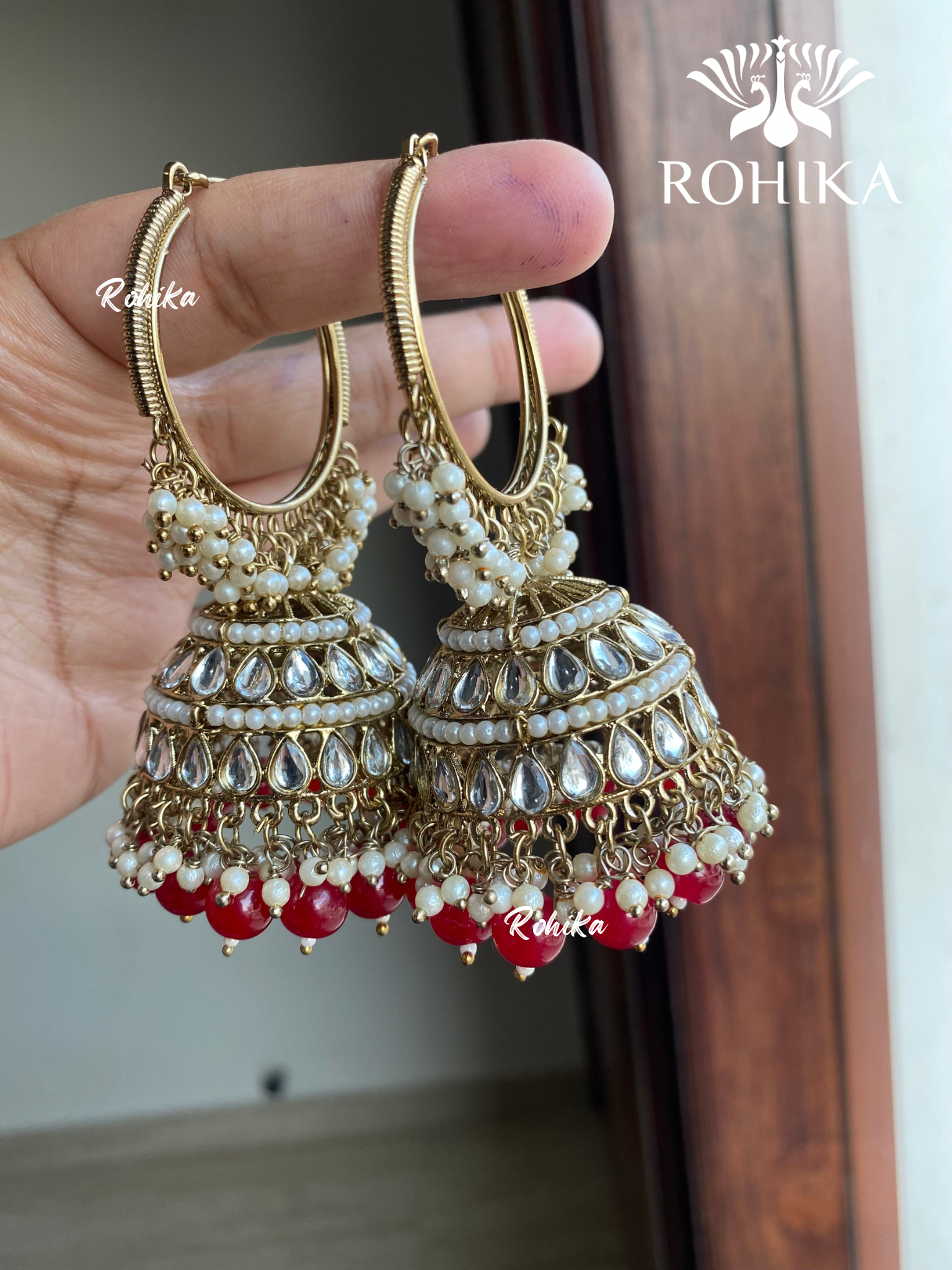 Aanchal jhumka bali earrings  - Red