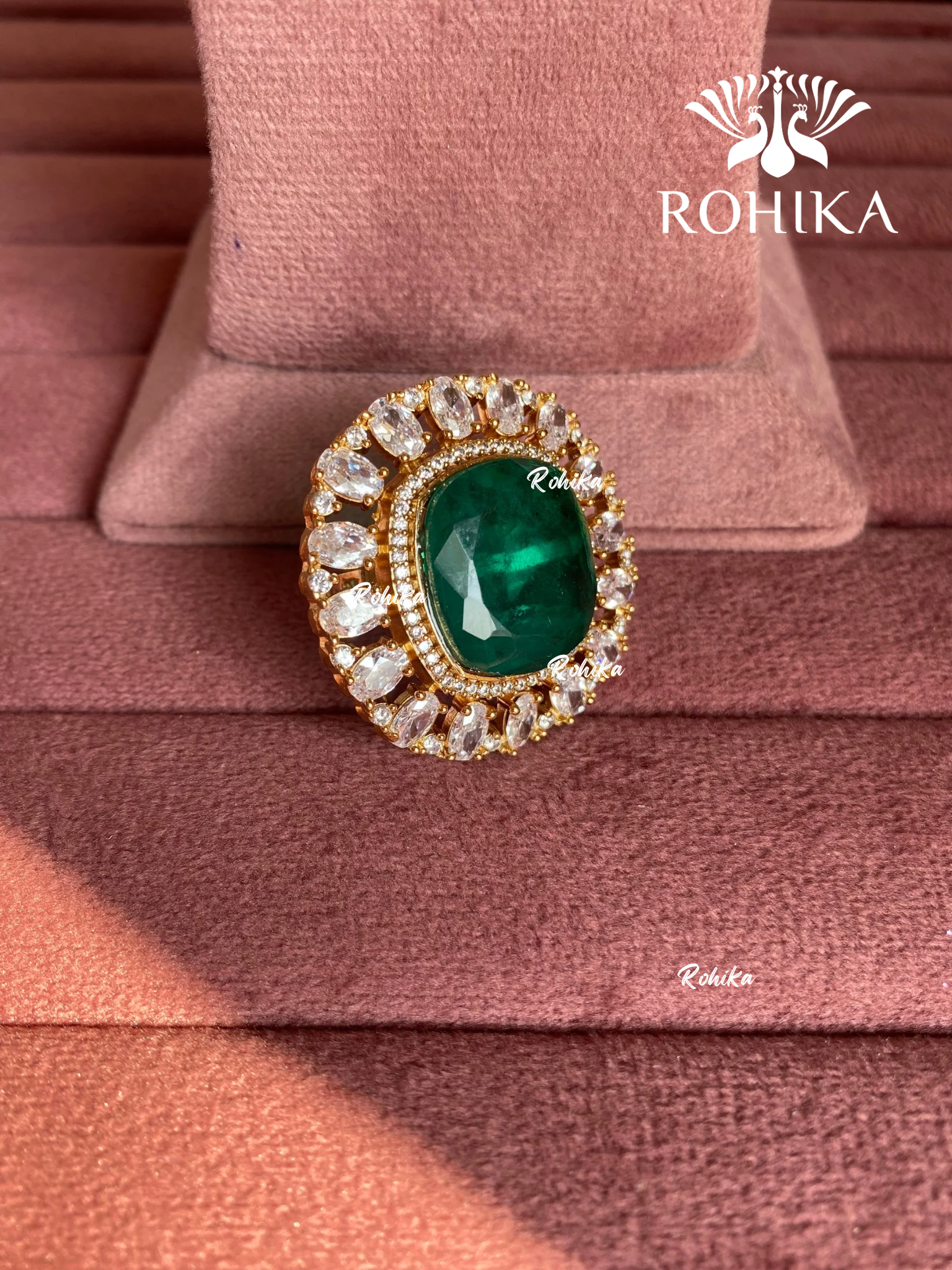 Angana polki kundan ring (SG-139) - Dark green