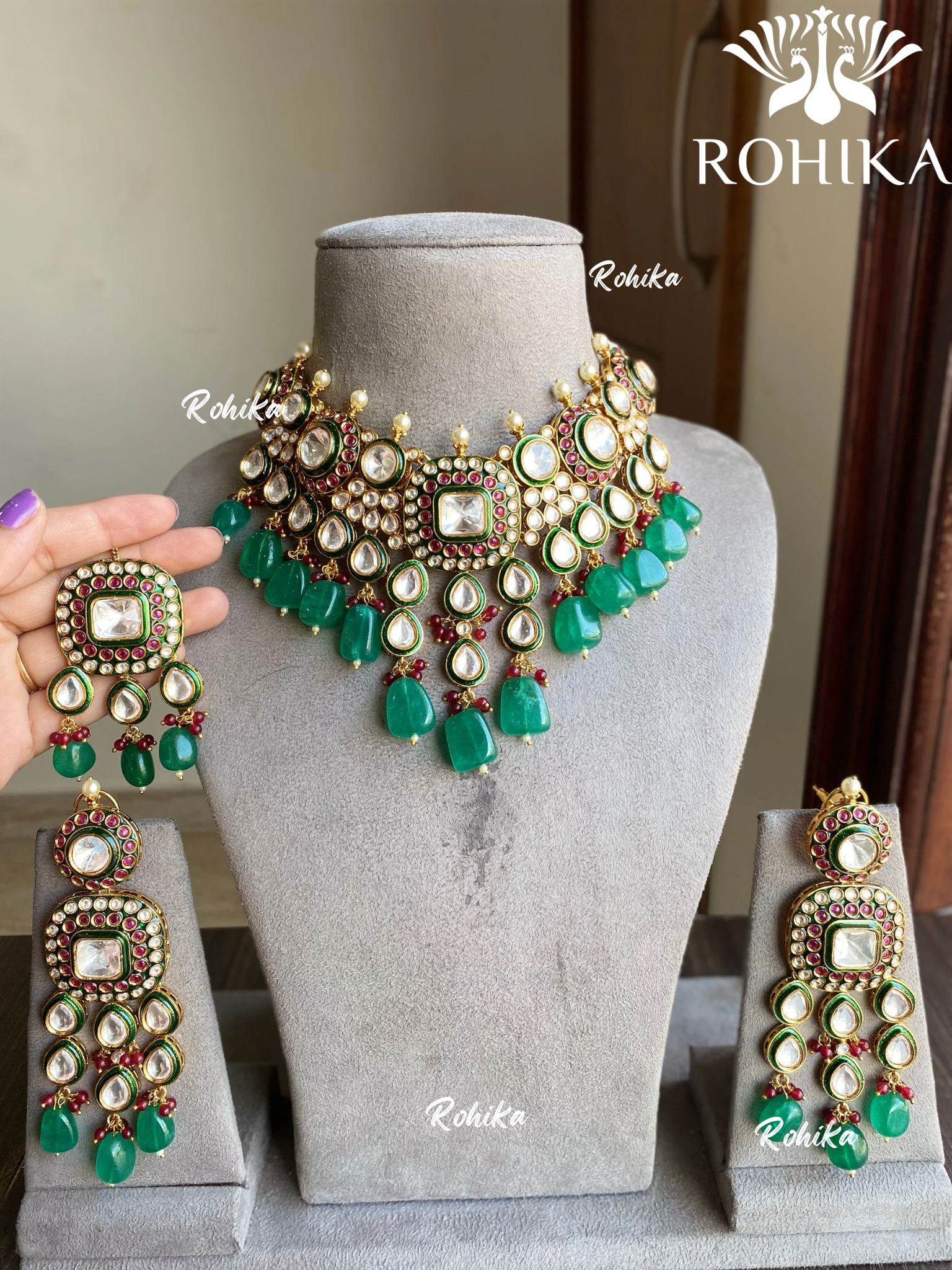 Sohini kundan necklace set - Green