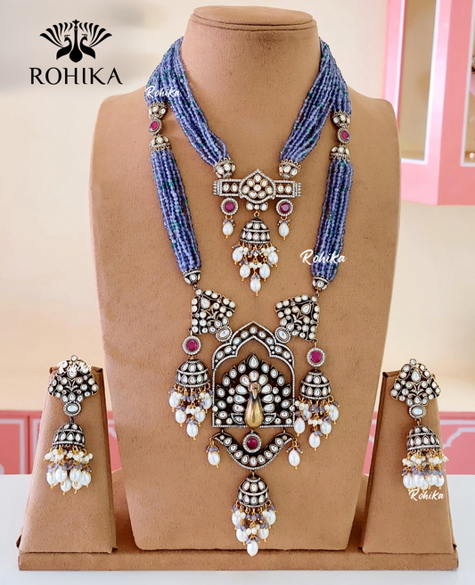 Inita meenakari kundan necklace combo set - Blue