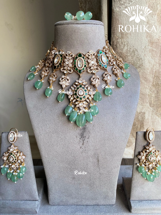 Mugdha moisanite choker set - Mint green