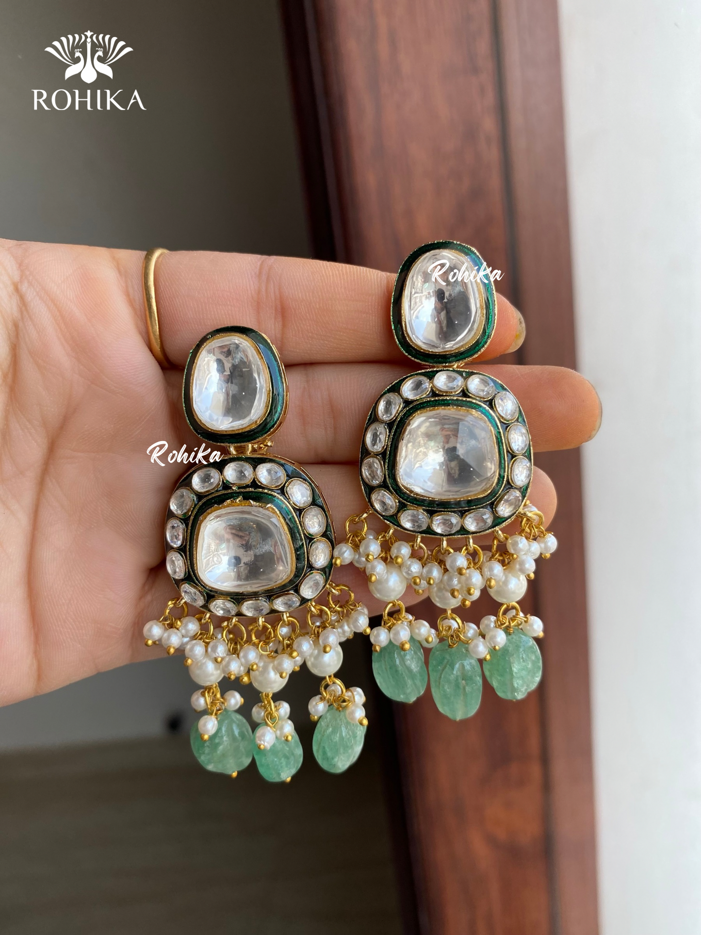 Sehaj bikaneri kundan earrings - Mint green