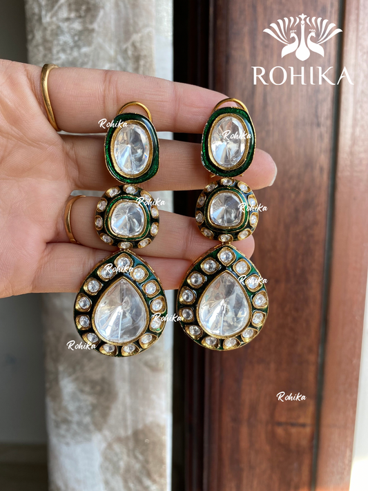 Dhara bikaneri kundan earrings - Green