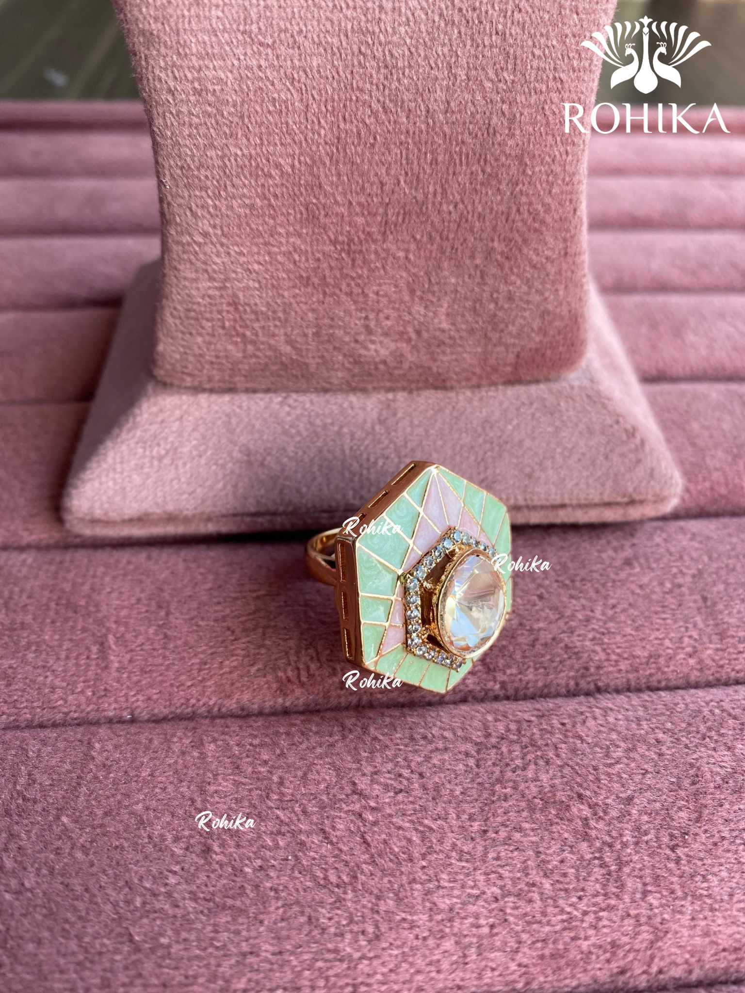 Angana polki kundan ring (SG-060) - Mint green