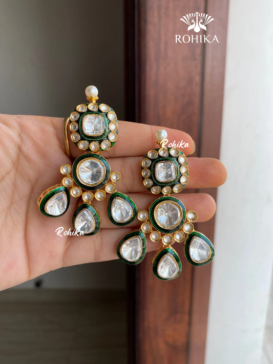 Dhara bikaneri kundan earrings - Green