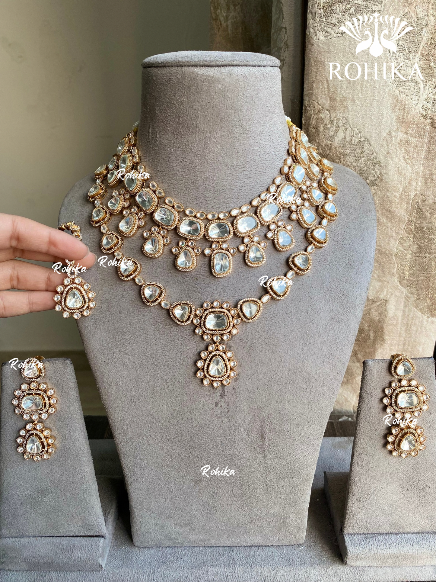 Vidhi polki kundan necklace set - Golden