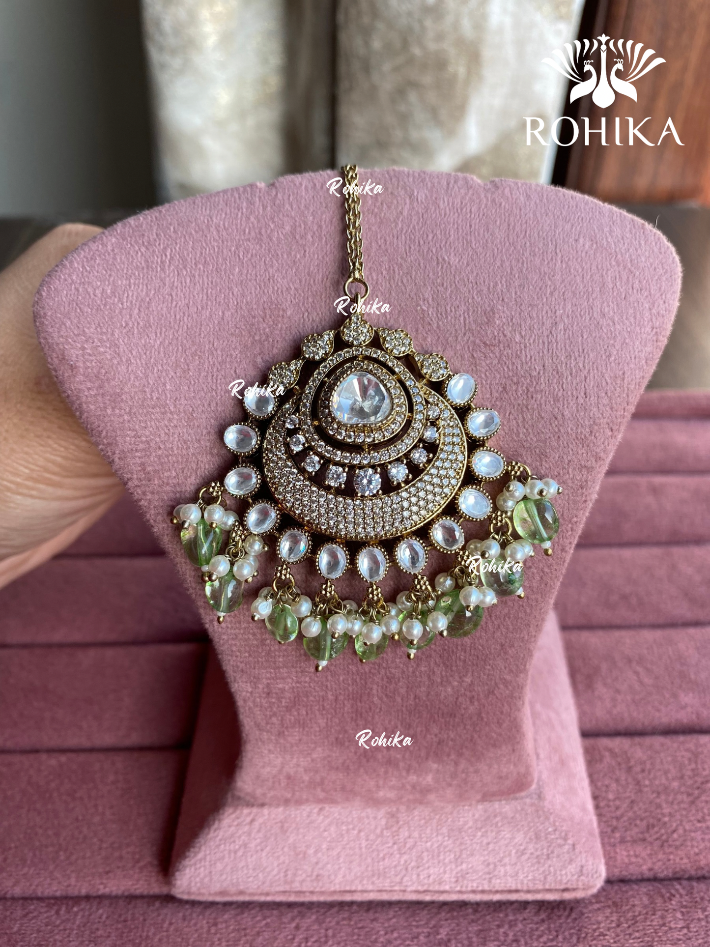 Neha polki kundan maangtikka - Mint green