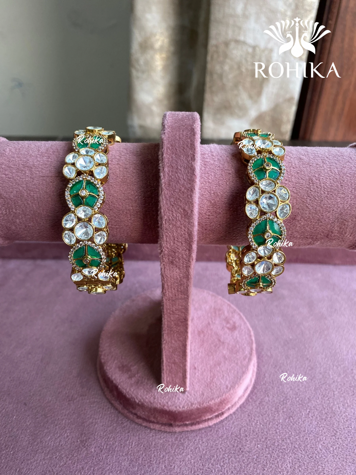 Karuna polki kundan kada/bangles - Green