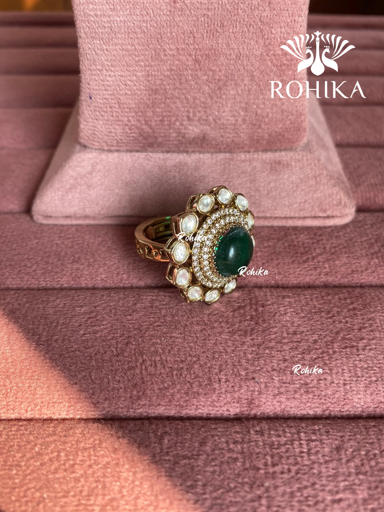 Angana polki kundan ring (SG-138) - Dark green