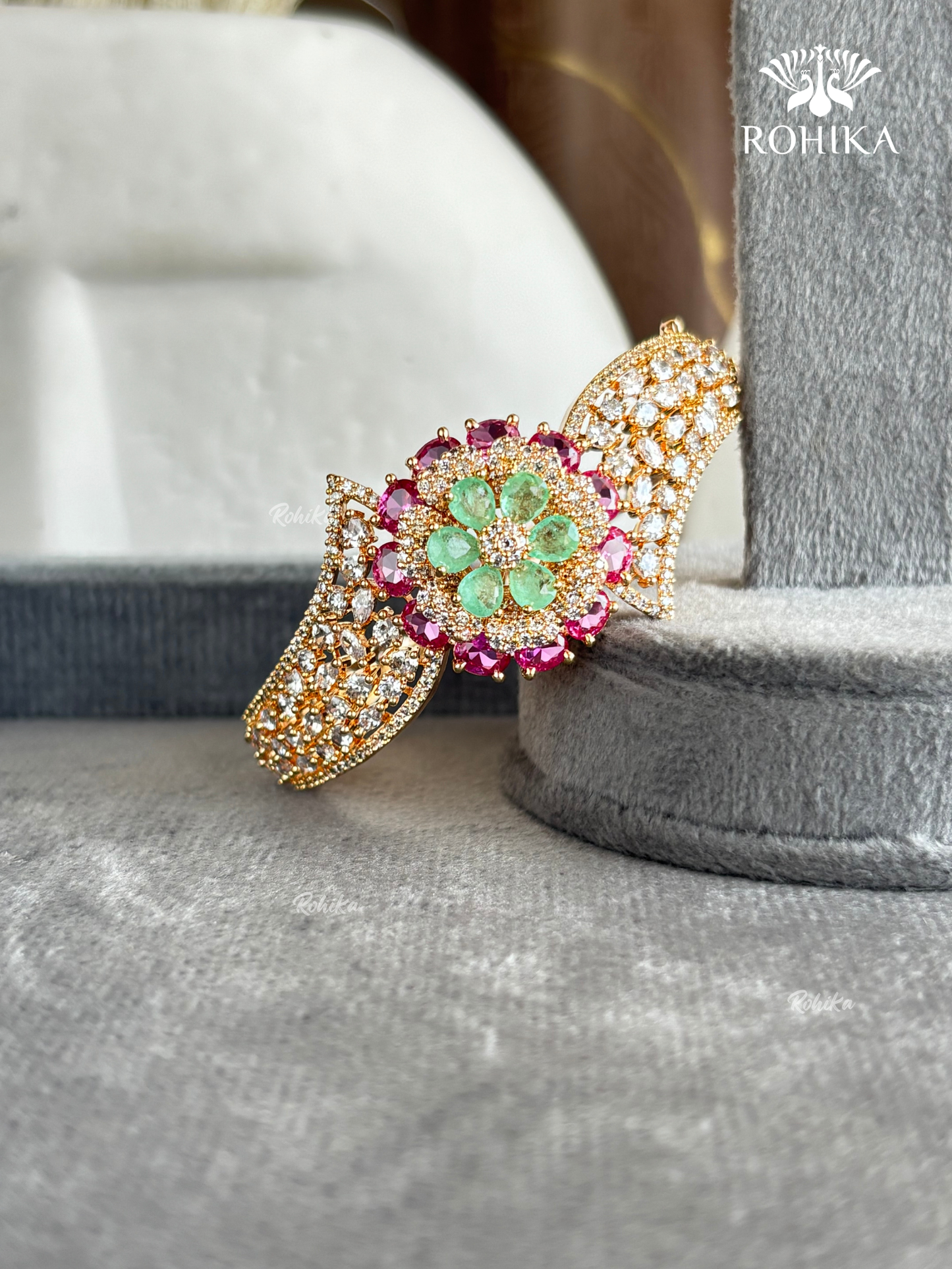 Camila American Diamond Bracelet/Kada (MB-0110) -  Pink And Mint Green