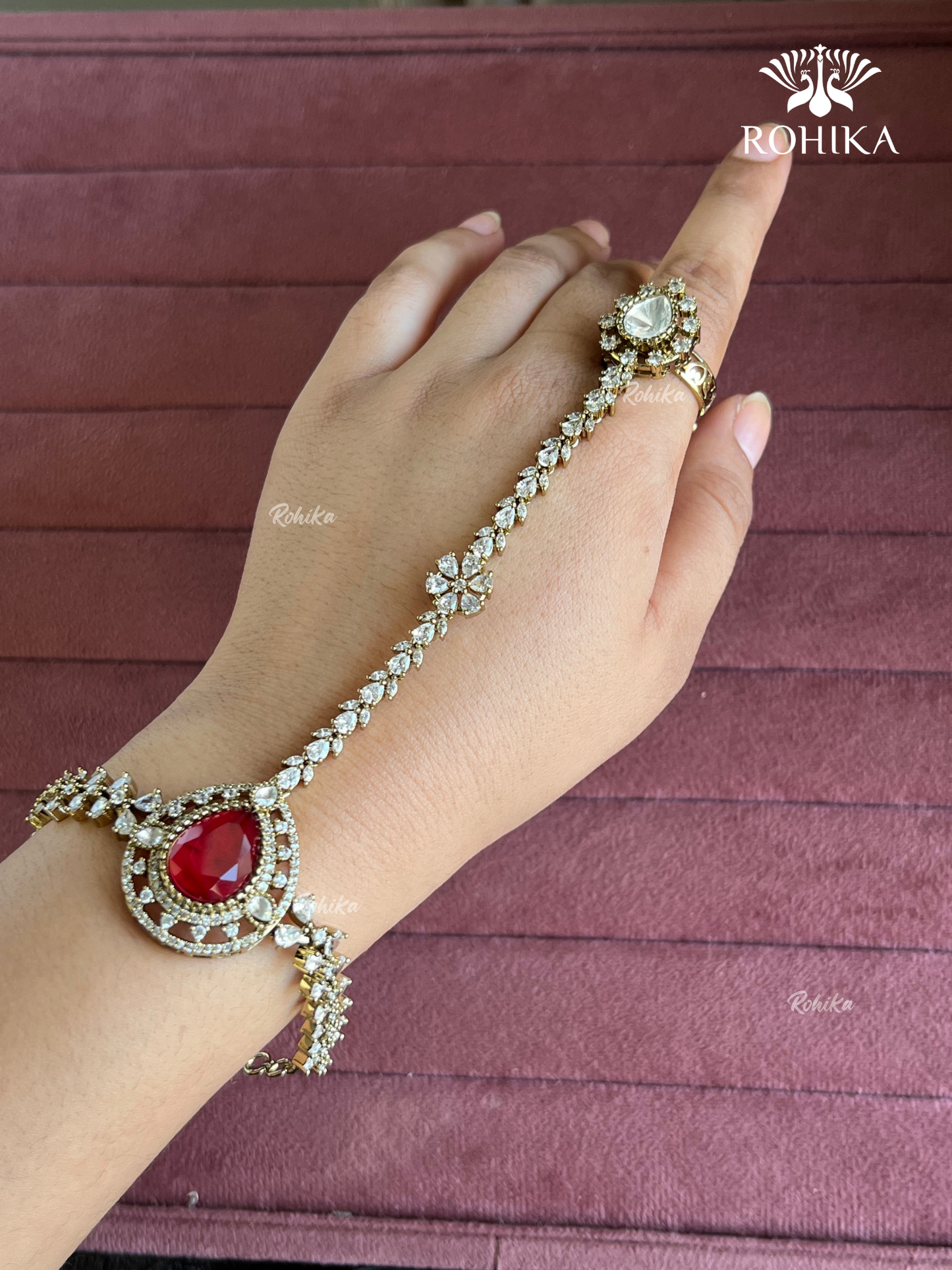 AD kundan haathphool (HP020) - Red