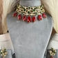 Floral choker set -  Dark green & ruby red