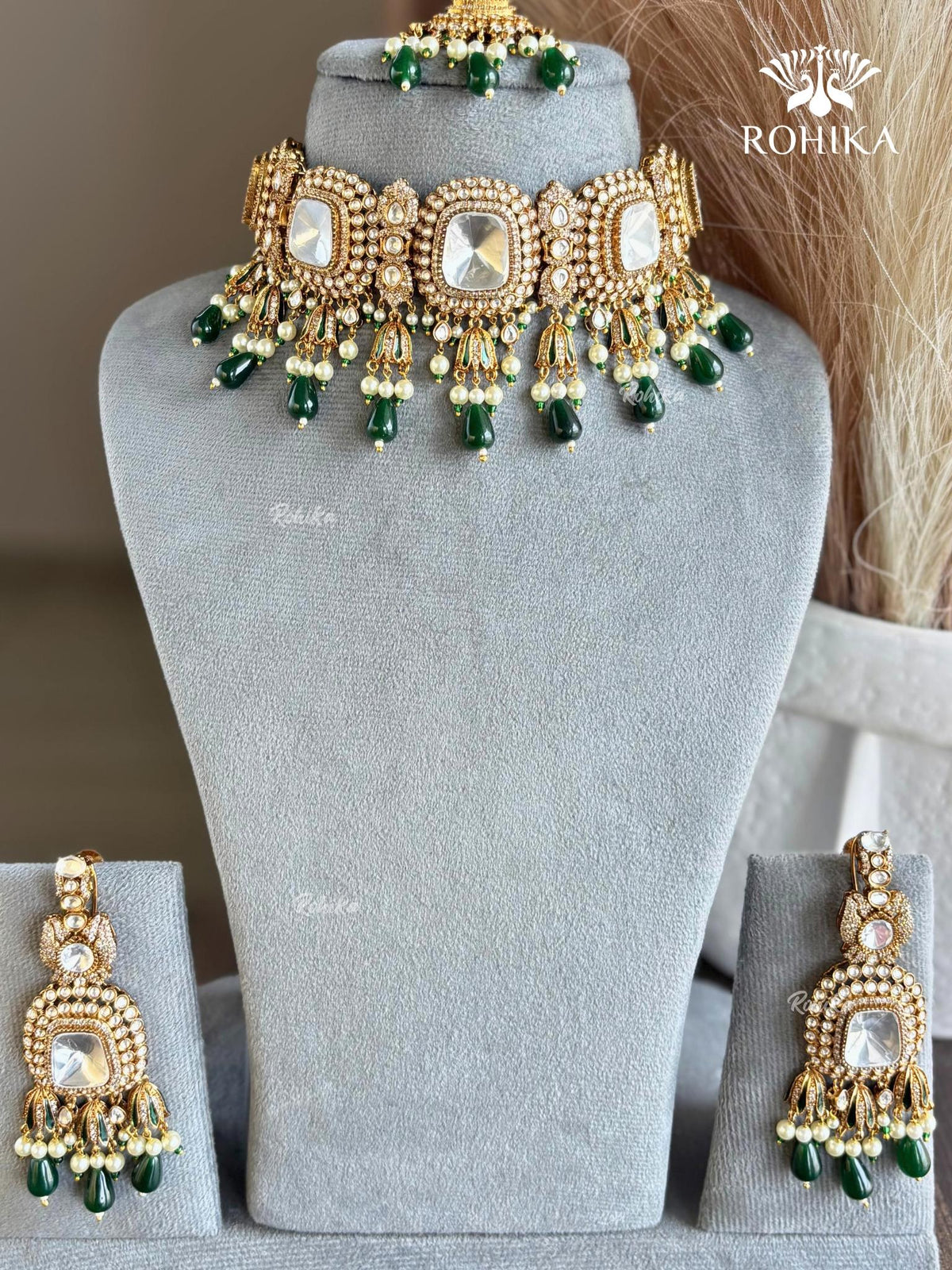 Tyani Polki Kundan Choker Set - Green