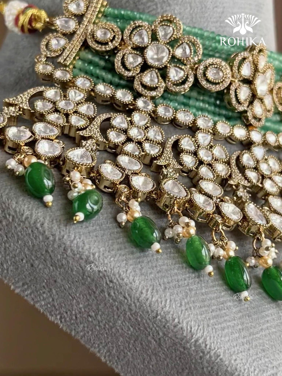 Nivaan Polki Kundan Bridal Choker Set - Green