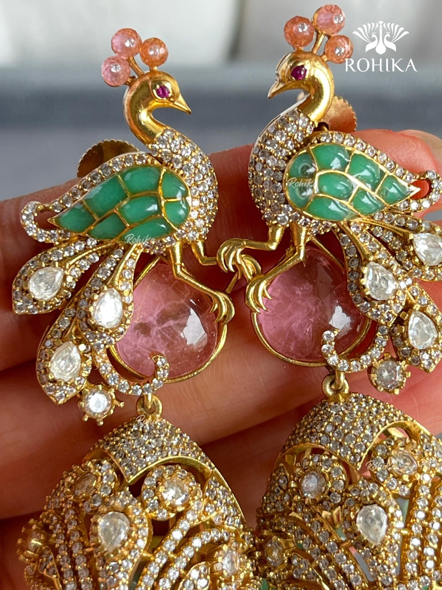 Kanishka Kundan Earrings -Pink And Mint Green