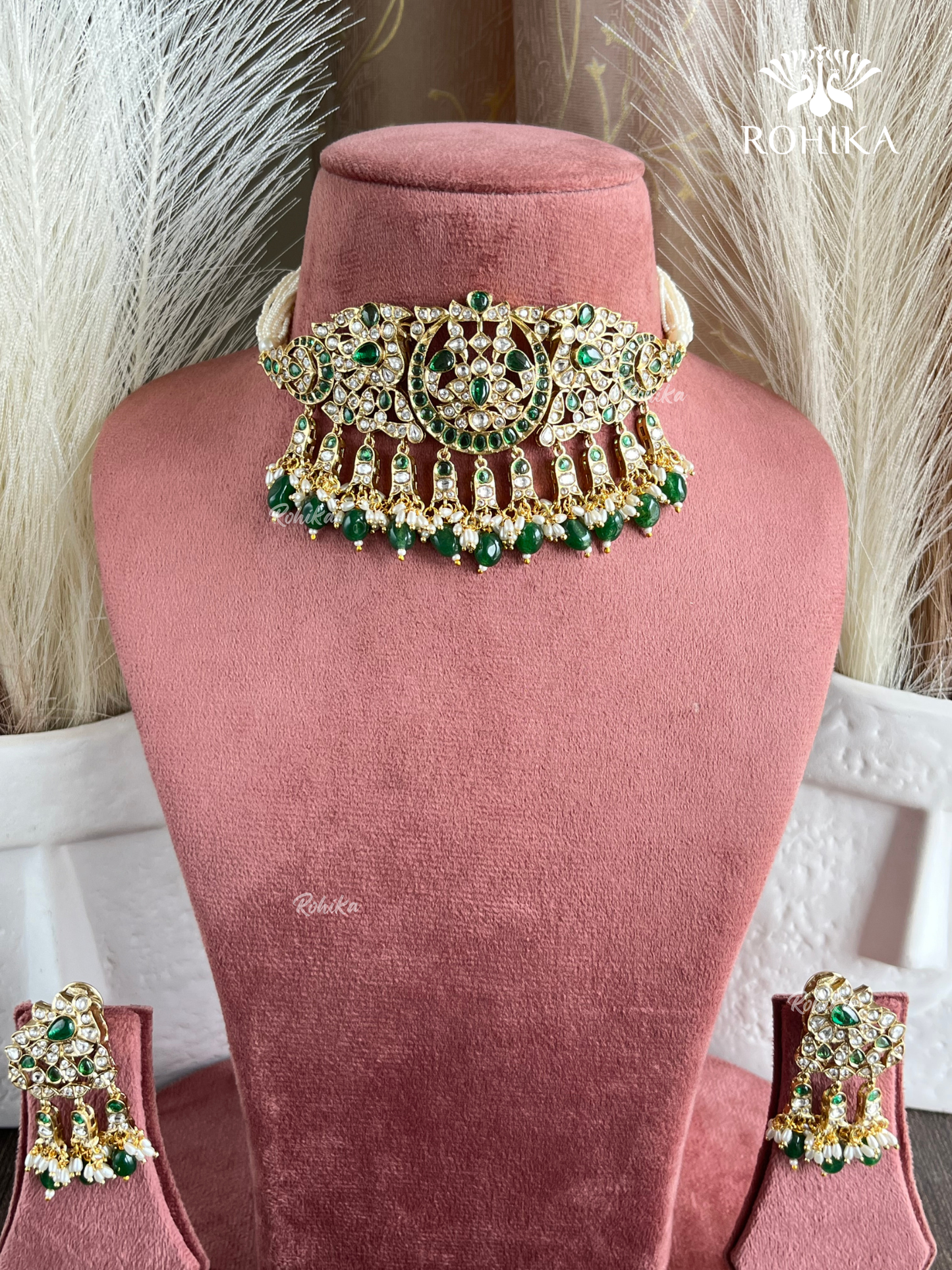 Archana Kundan Jadau Choker Set - Green
