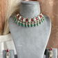 Gitali Polki Kundan and AD Choker Set - Red And Mint Green