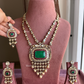 Apoorva moisanite long necklace set -Dark Green