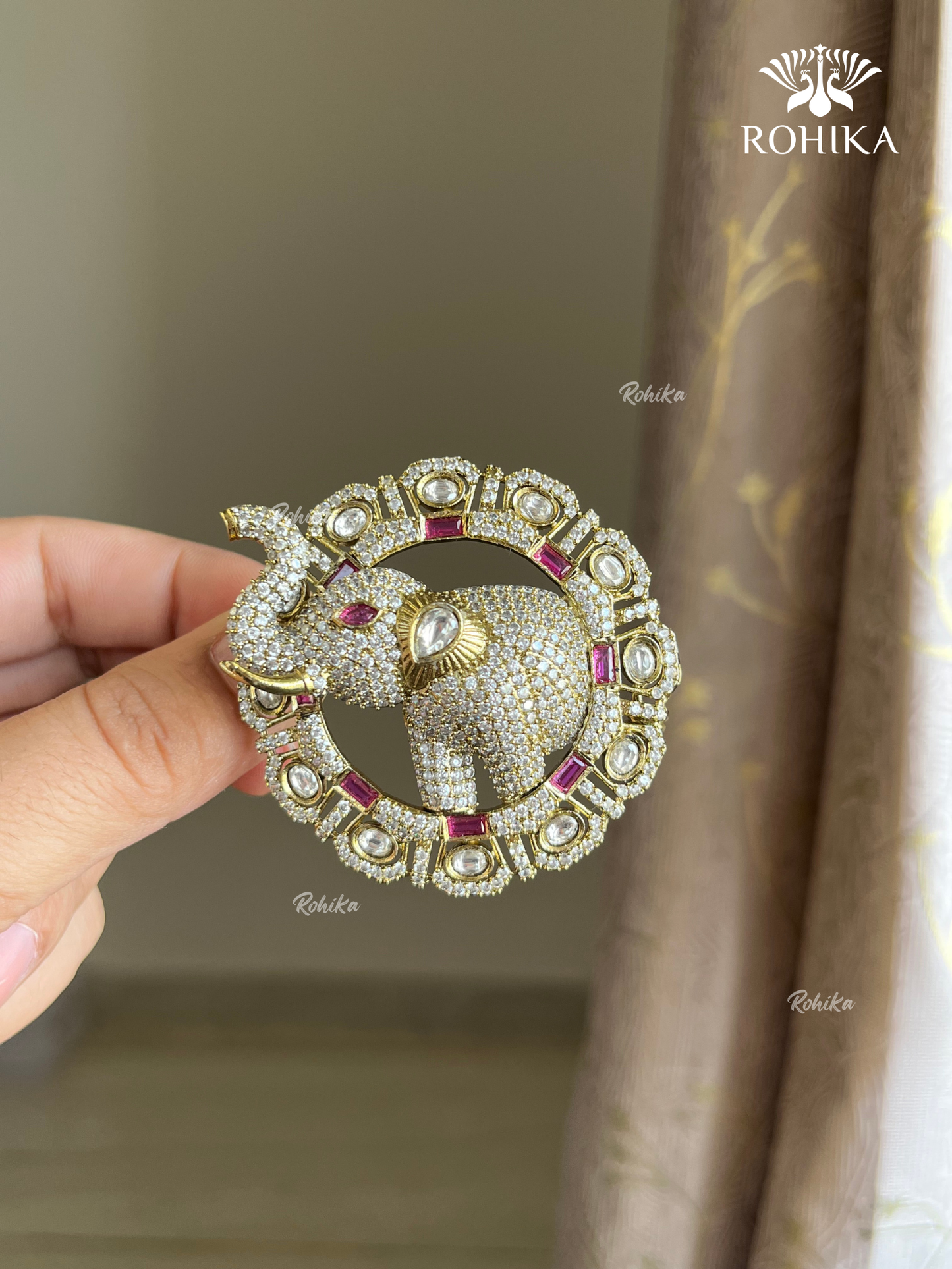 Polki Kundan Brooch (BR-020) - Ruby Red