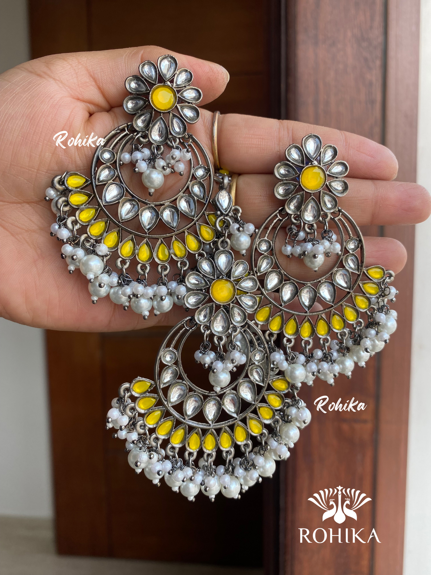 Beautiful earrings and tikka combo - Yellow