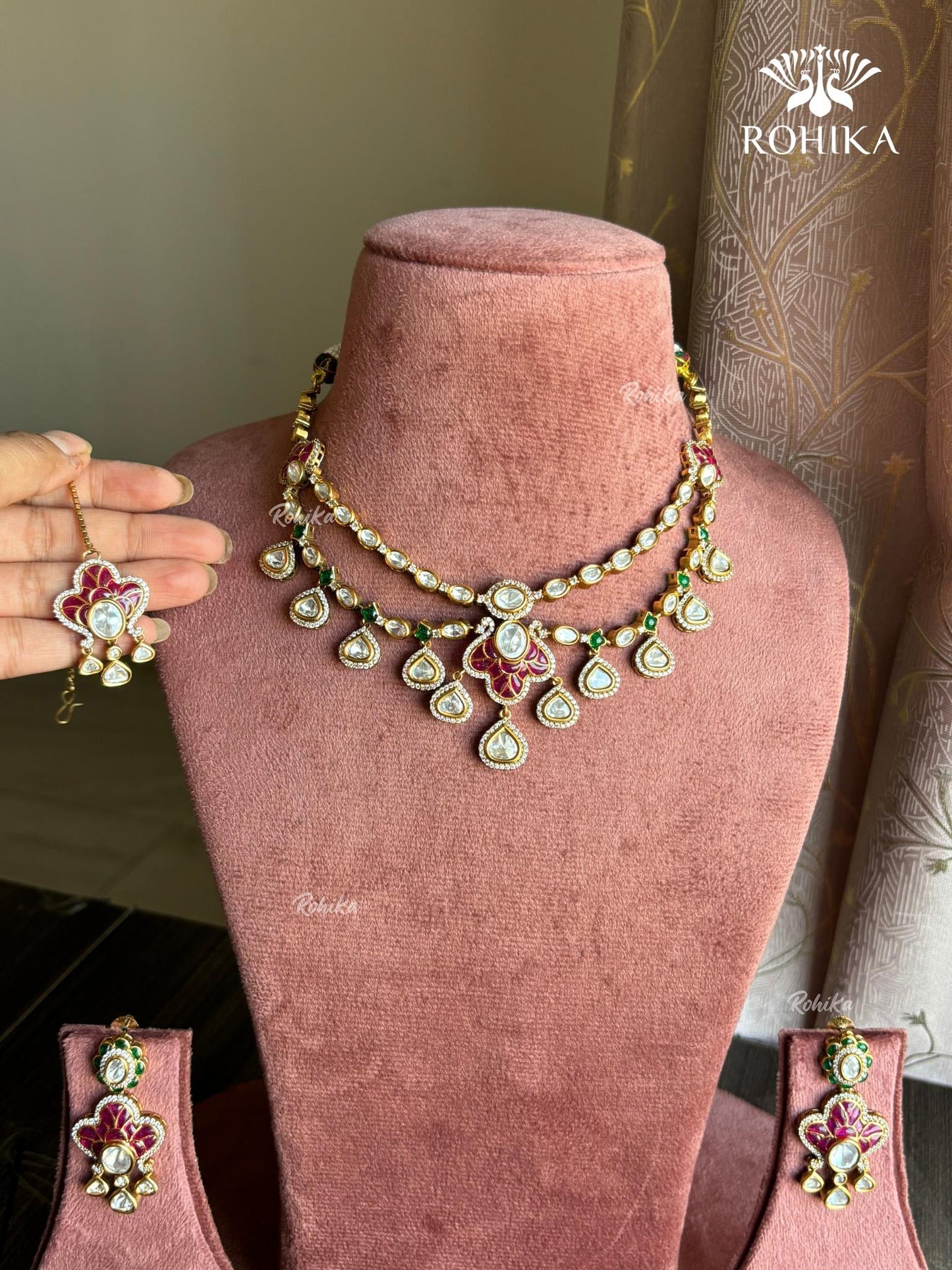 Ura Moisanite Necklace set -Ruby Red