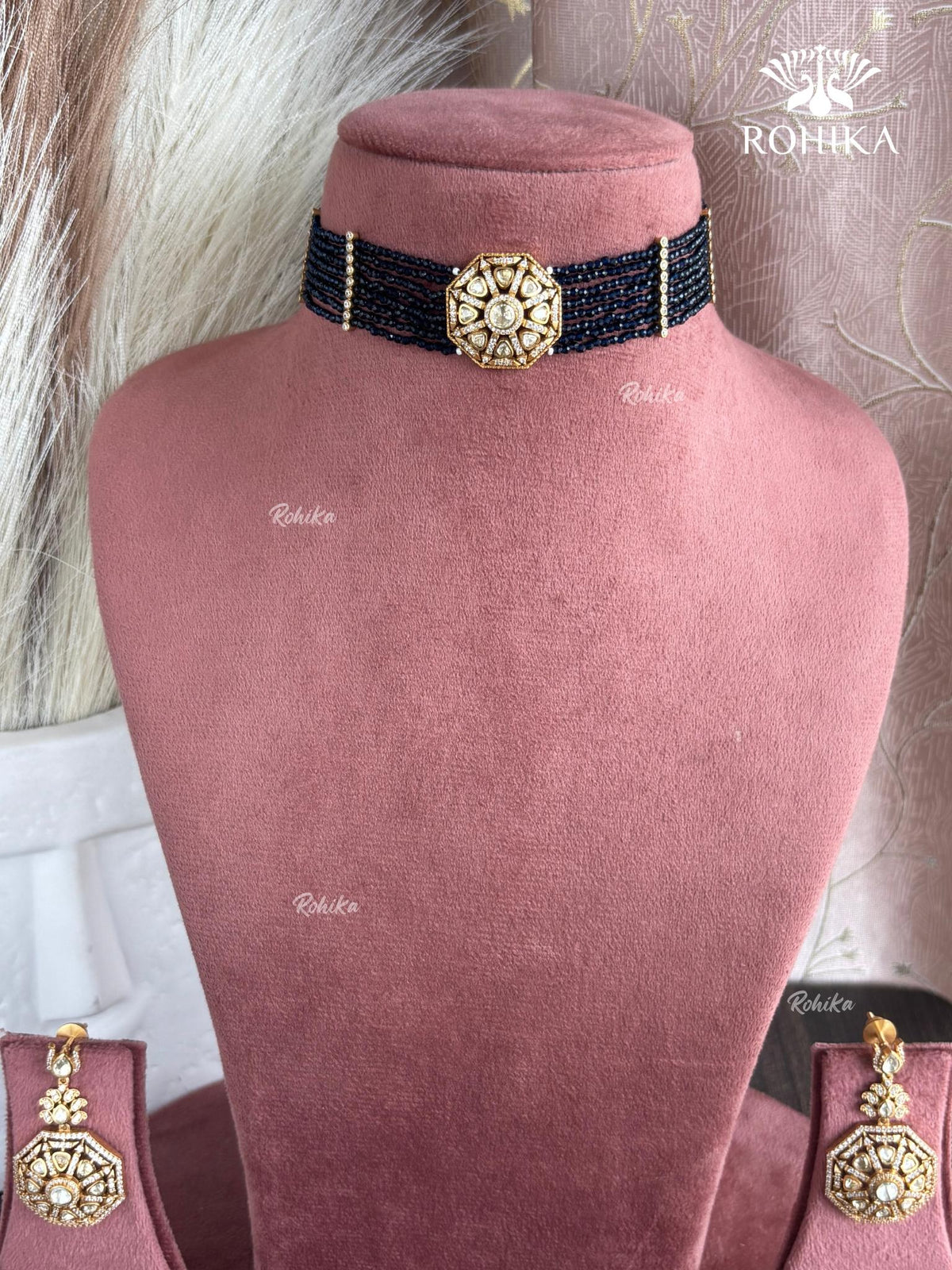 Inika Moisanite Choker Set - Navy Blue