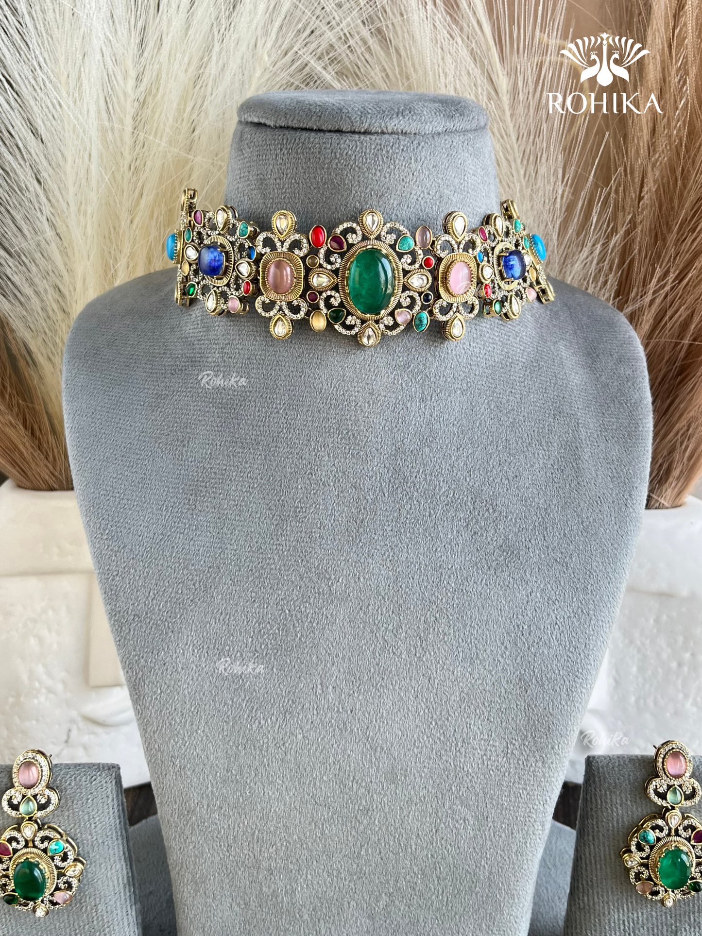 Saabya inspired fusion necklace set (SS036) - Multi colour