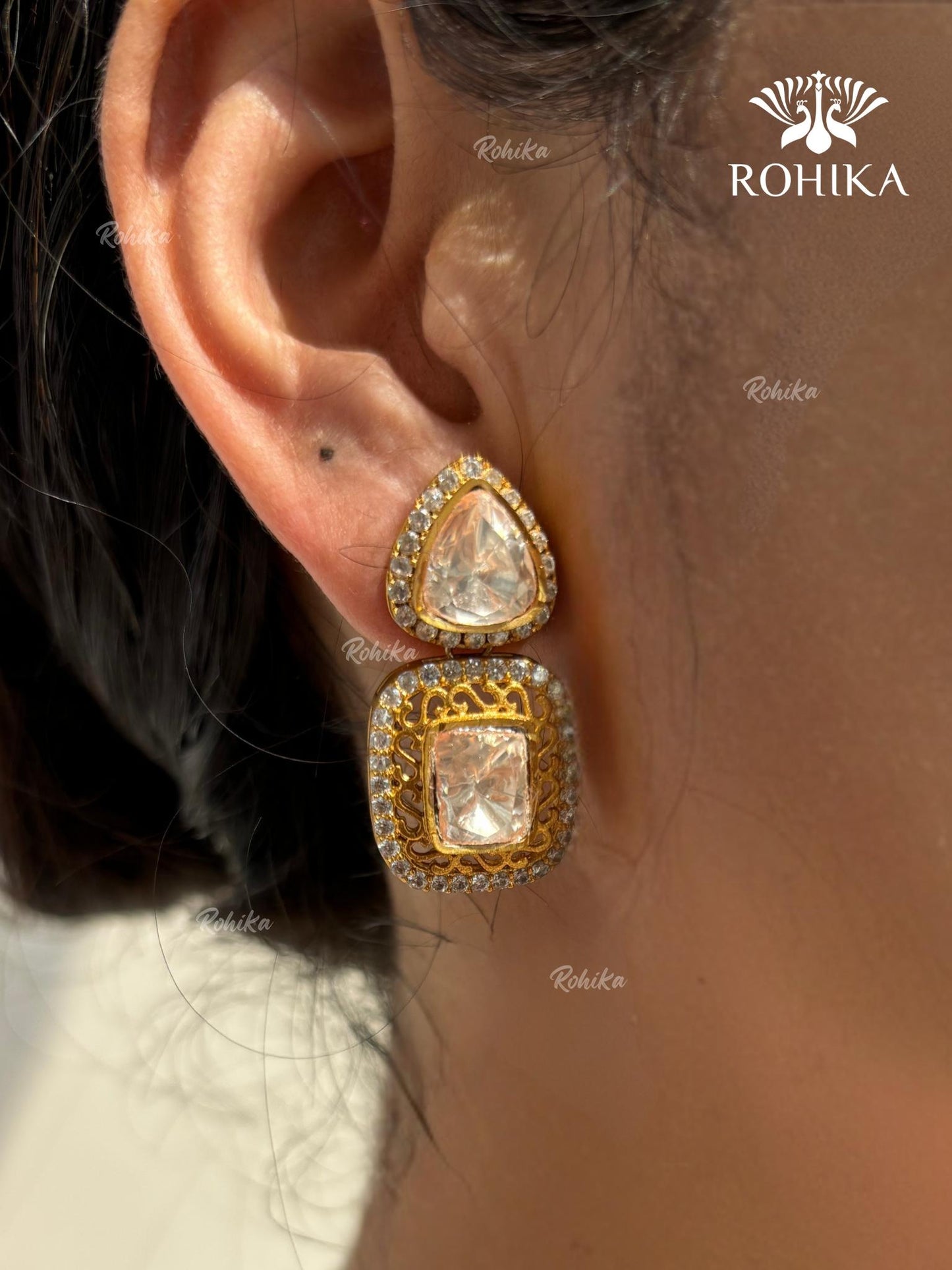 Shwet Moissanite Polki Kundan Necklace Set - Golden
