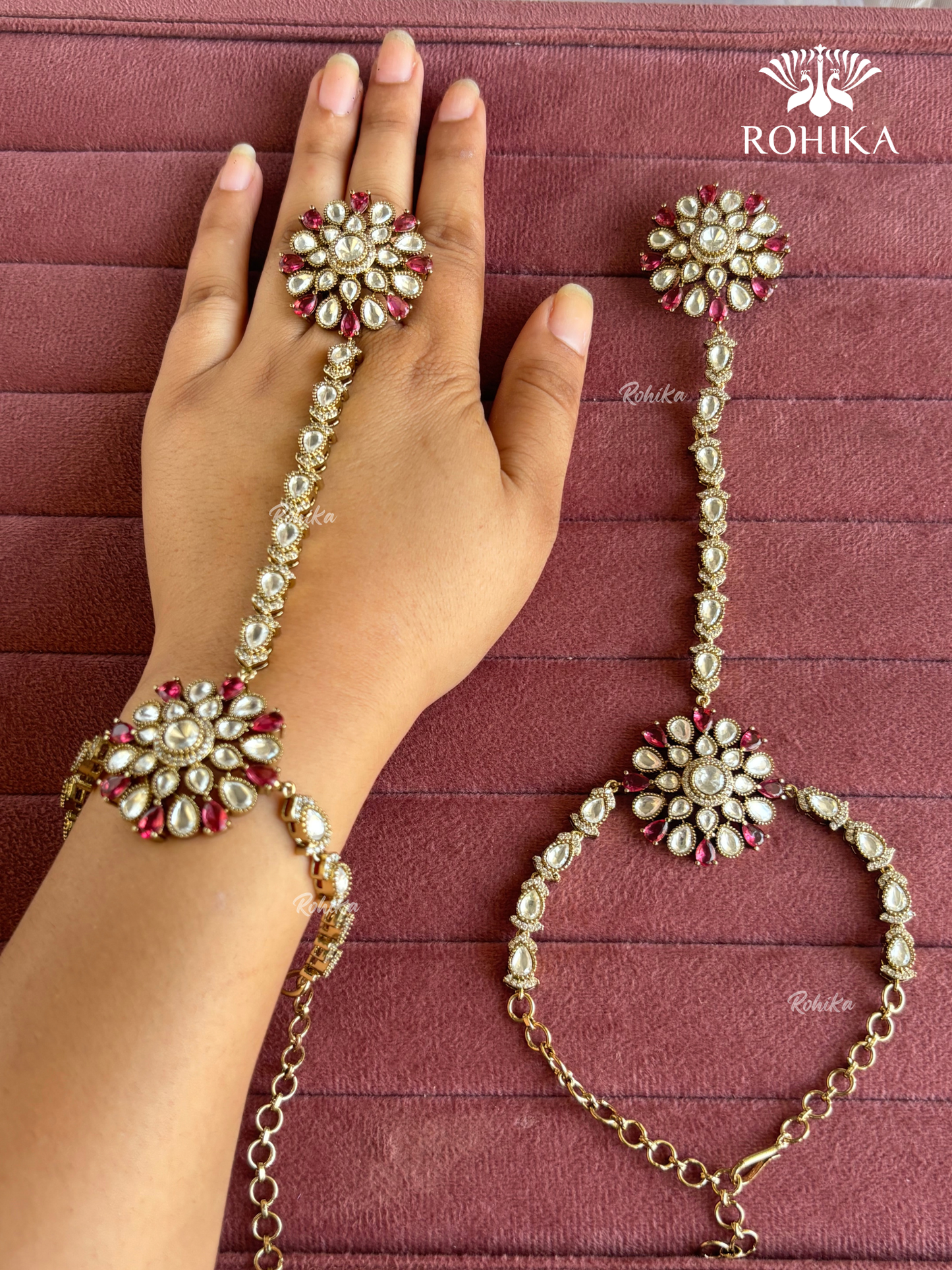 Polki kundan haathphool (HP017) - Ruby Red