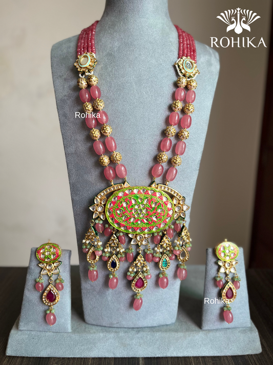 Raagini meenakari kundan long necklace - Pink