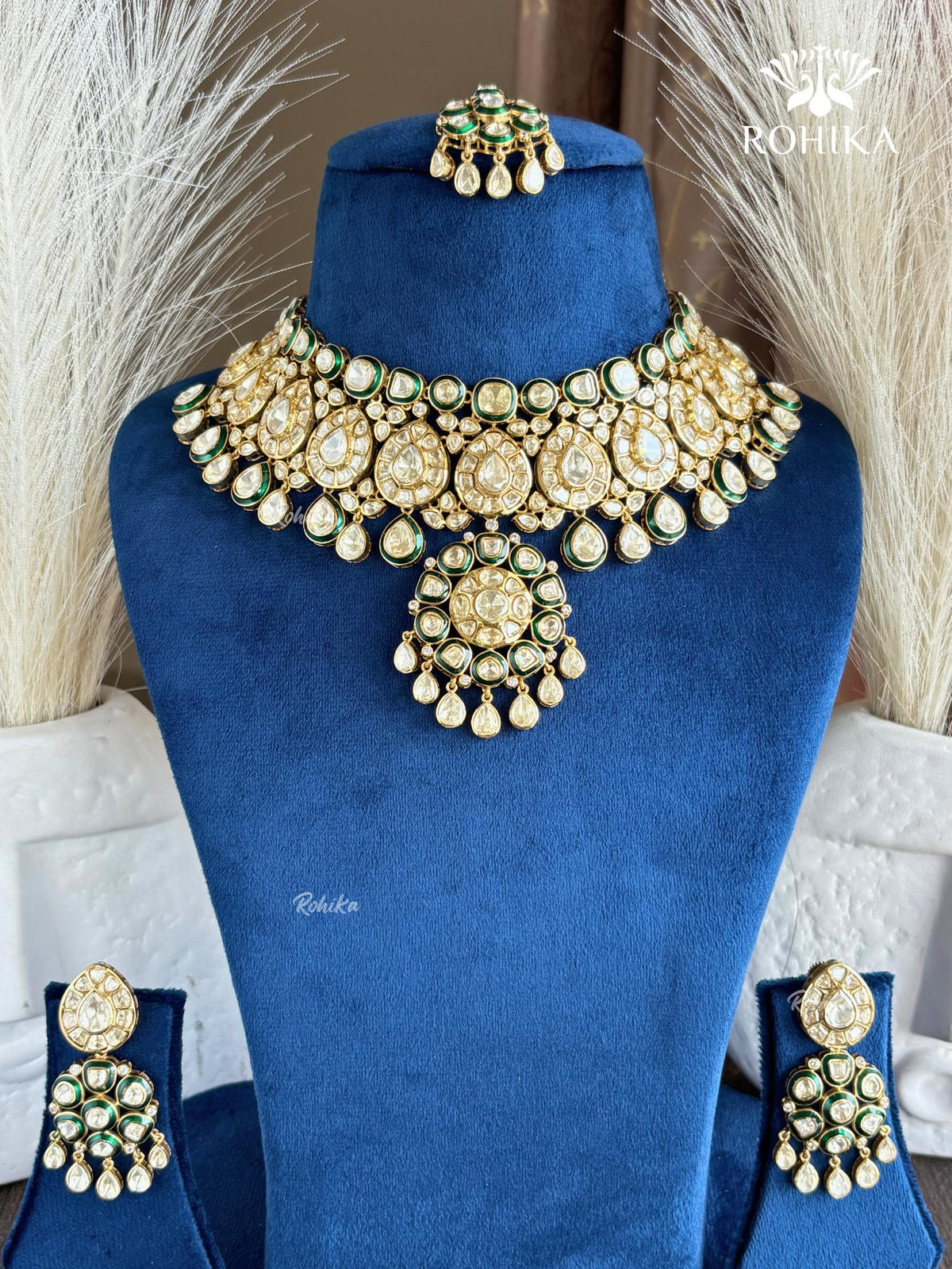 Niharika Moisanite  Bridal Necklace Set - Green