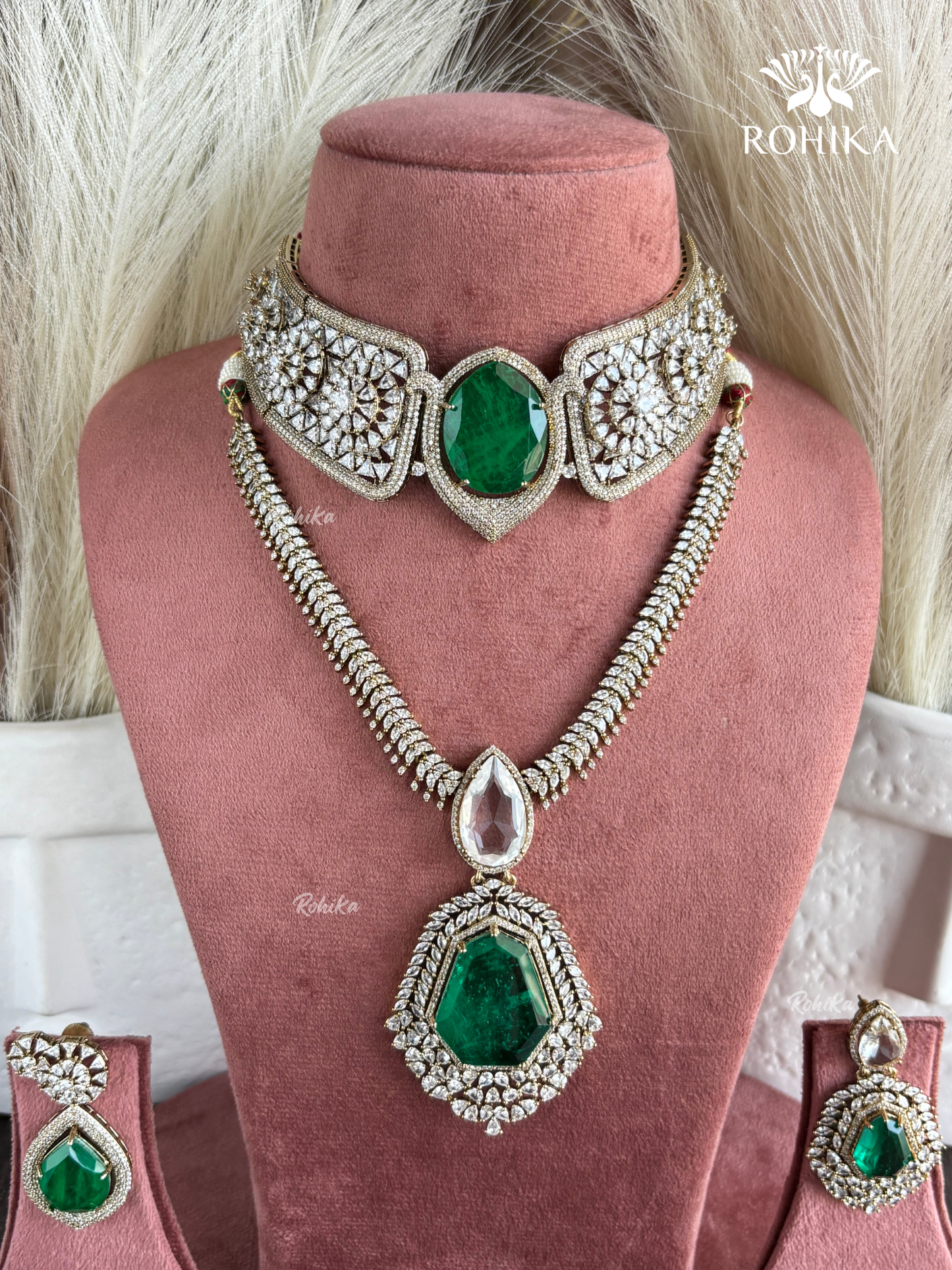Caroline AD Doublet Combo Necklace Set - Green