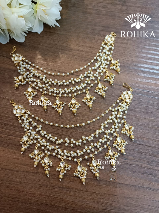 Pachhi kundan earchains - White