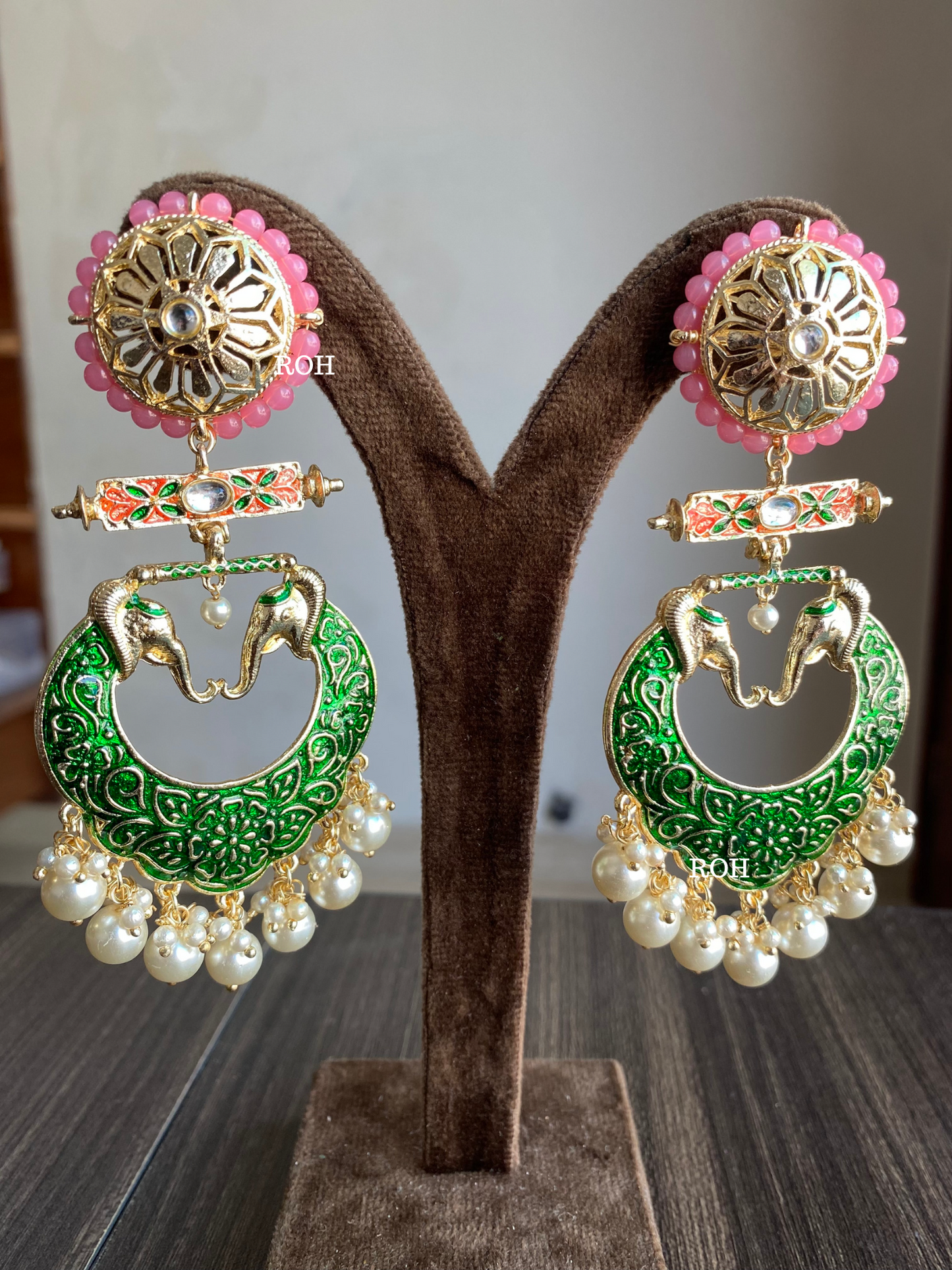 Gaja meenakari earrings - Dark Green