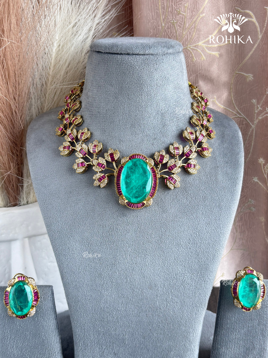 Elena Doublet Necklace Set - Mint Green And Pink