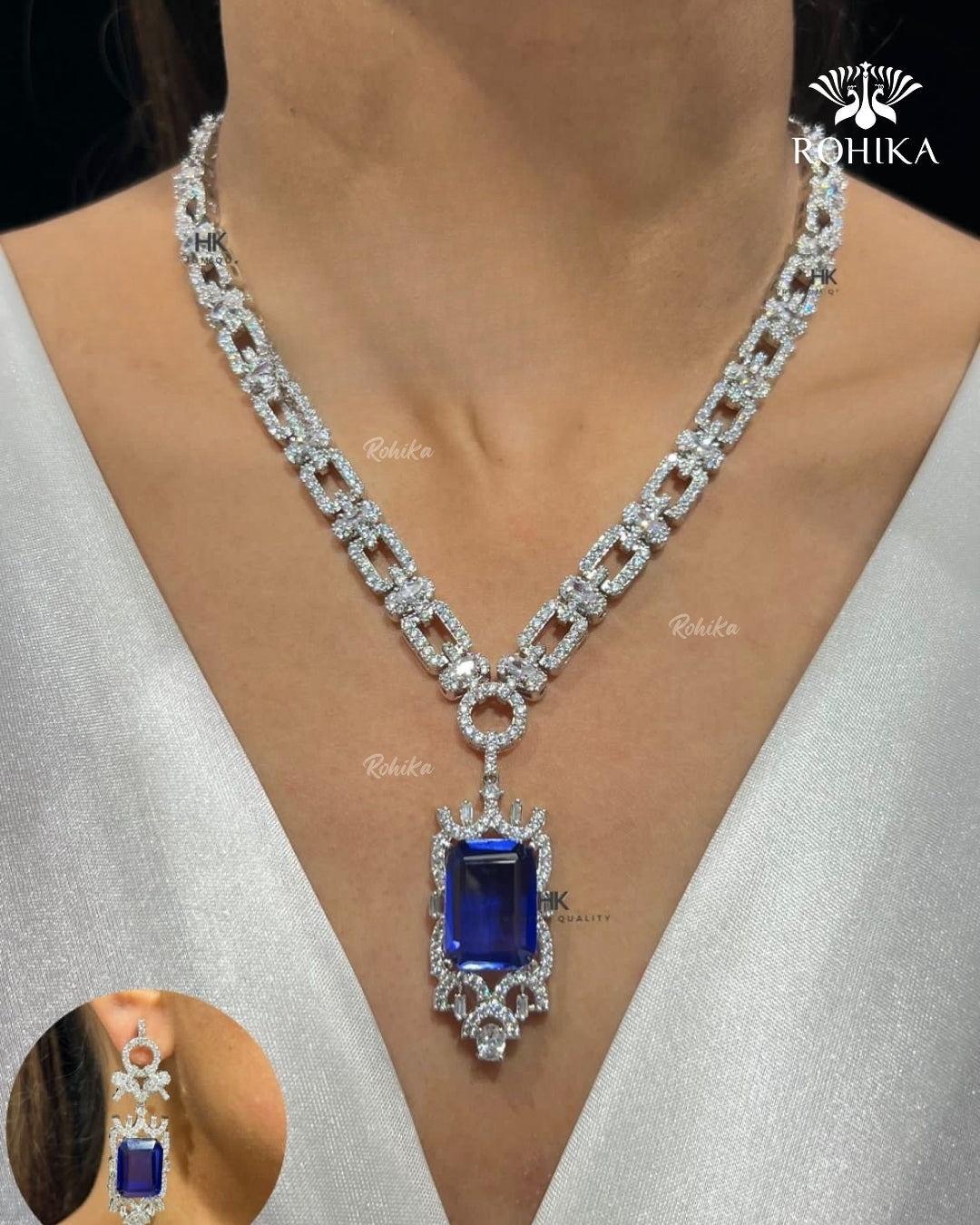 Naomi American Diamond Necklace - Royal Blue