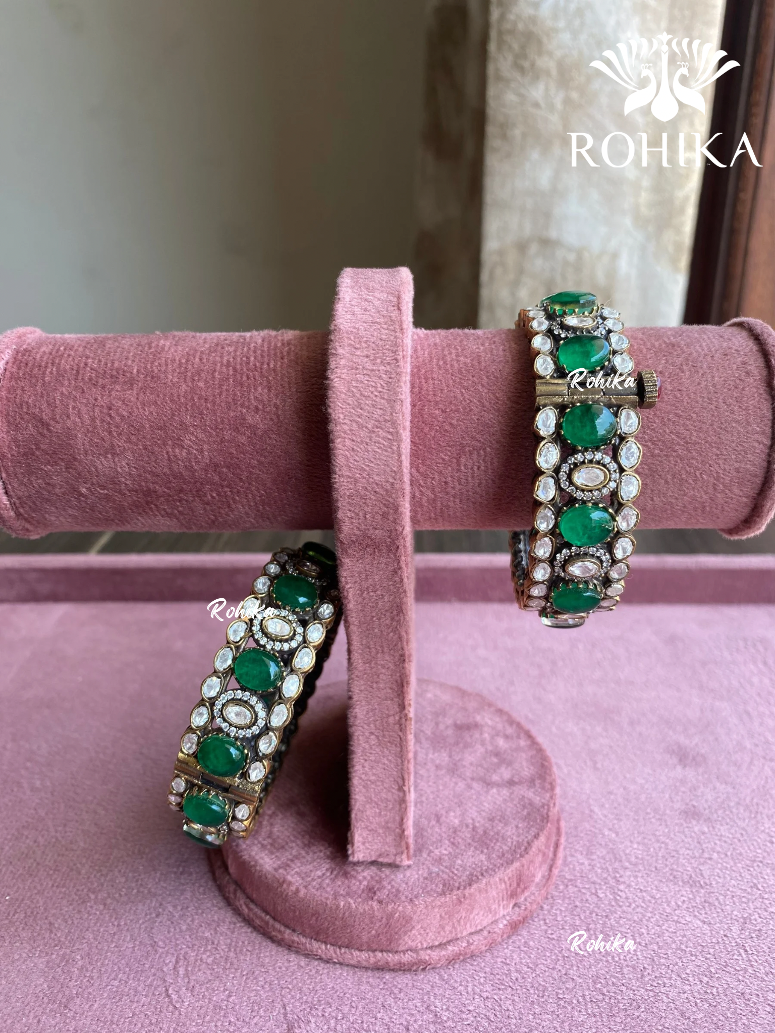 Monika moisinite kundan kada/bangles - Green 