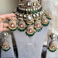 Paridhi bikaneri kundan bridal necklace set - Dark green